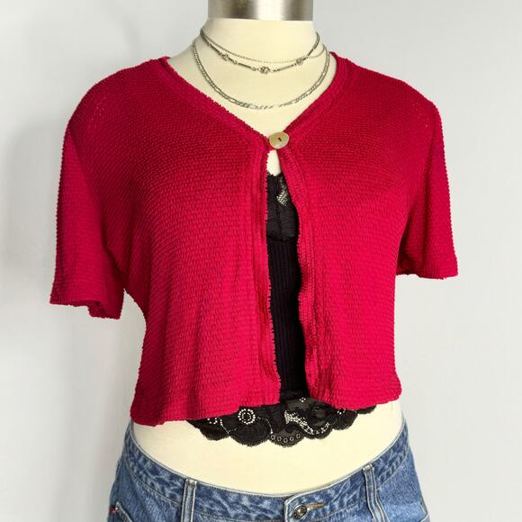 Y2k Red One Button Cardigan Top - Picture 1 of 6